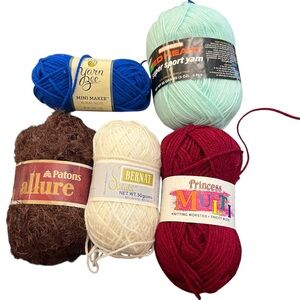 Mixed Lot‎ Of 5 Yarn Skeins New Vintage Colorful Yarn Bee Allure Bernat Princess